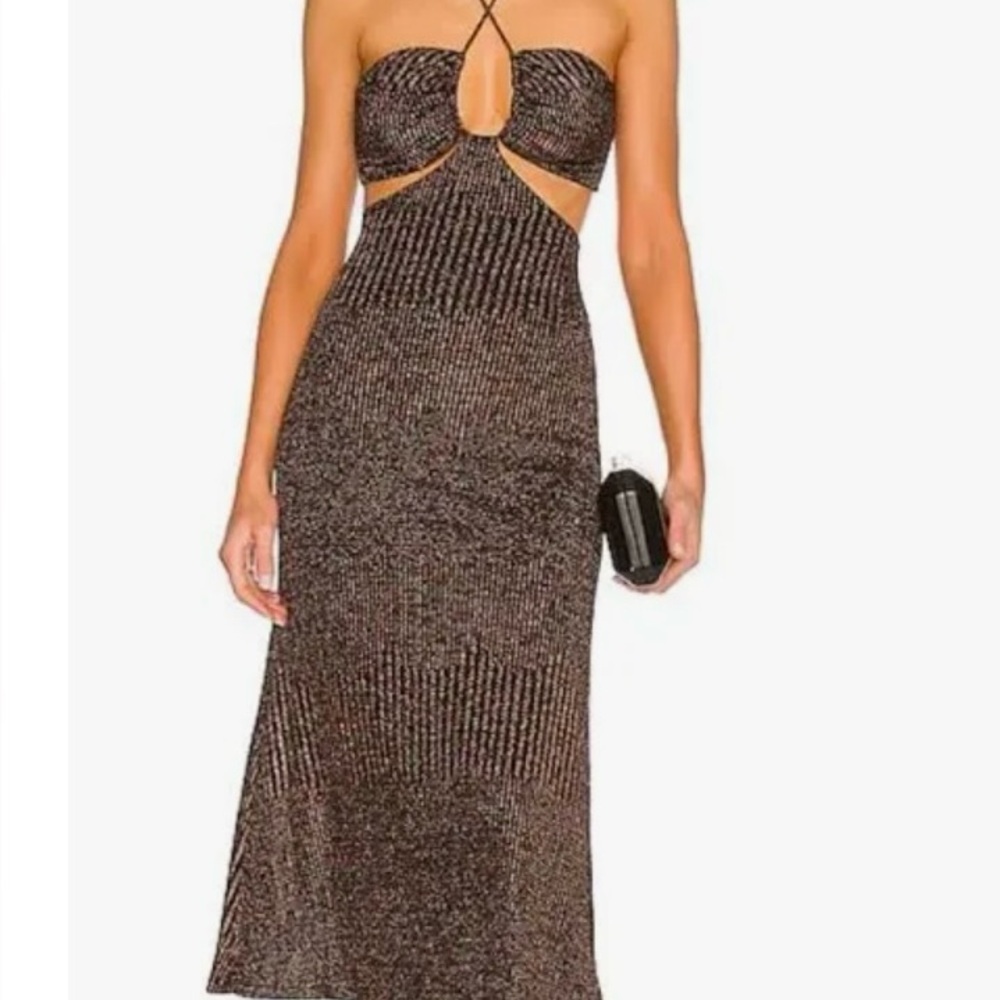 COPY - MISHA COLLECTION Black and Gold Midi Dress